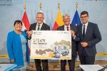 3. Kärnten-Steiermark-Konferenz in Klagenfurt: LH-Stv. Manuela Khom, LH Mario Kunasek, LH Peter Kaiser und LH-Stv. Martin Gruber (v.l.)