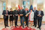 Empfang in der Grazer Burg: LAbg. Sandro Repetto, LAbg. Madeleine Rohrer, LAbg. Sven Knoll, LH Mario Kunasek, LTP Arnold Schuler, LH-Stv Manuela Khom, LTP Gerald Deutschmann, LAbg. Franz Locher (v.l.)