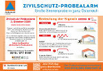 Plakat mit Erklärungen zum Probealarm 