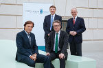 LH Franz Voves, LR Christopher Drexler und Matthias Karmasin und Friedrich Faulhammer vom Forschungsrat Steiermark bei der Veranstaltung "In Zukunft leben!" (v.l.).