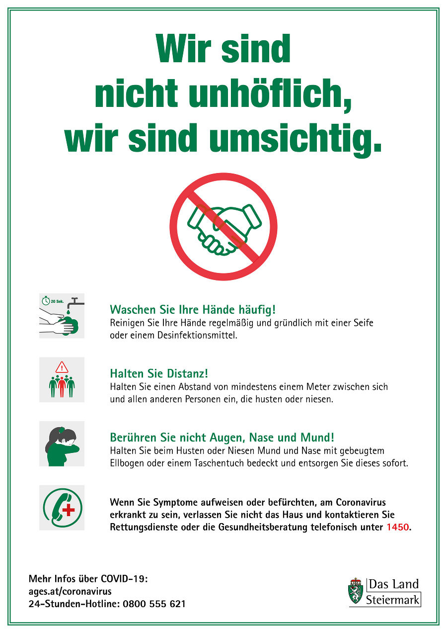 Corona-Infoblätter und Plakate des Landes Steiermark - Land Steiermark