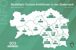 Bestätigte Corona-Infizierte in den steirischen Bezirken; Stand: 23. März 2020, 21:00 Uhr © Land Steiermark; Verwendung bei Quellenangabe honorarfrei