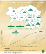Positive Corona-Tests in den steirischen Bezirken; Stand: 19. April 2020, 21 Uhr