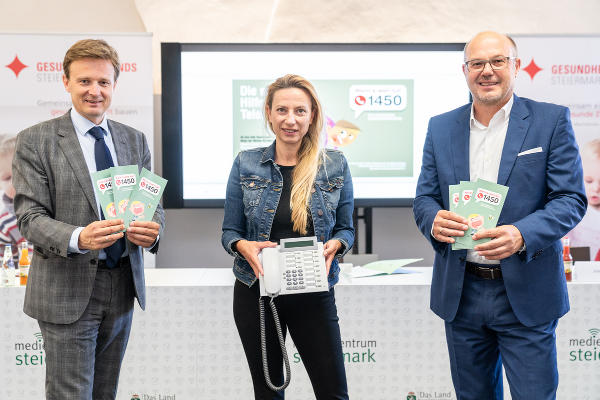 Bernd Leinich, Geschäftsführer Gesundheitsfonds Steiermark; Gesundheitslandesrätin Juliane Bogner-Strauß; Josef Harb, Landesstellenausschuss-Vorsitzender ÖGK (v.l.) © Foto: Gesundheitsfonds Steiermark/Streibl; bei Quellenangabe honorarfrei
