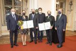 Gerald Schöpfer, Eva Poleschinski, LH Hermann Schützenhöfer, Franz Krainer, Karl-Albrecht Kubinzky und Klaus Poier (v.l.) bei der Verleihung der Krainer-Preise in der Aula der Alten Universität in Graz.