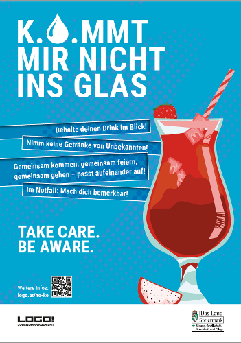 Die Plakatsujets der neuen Sensibilisierungskampagne  „K.O.mmt mir nicht ins Glas“. ©  LOGO Jugendmanagement; bei Quellenangabe honorarfrei