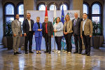 LR Marco Tittler (Vorarlberg, ÖVP), LR Heinrich Dorner (Burgenland, SPÖ), LH-Stv. Gaby Schaunig (Kärnten, SPÖ), Vorsitzender LR Hans Seitinger (Steiermark, ÖVP), Vizebürgermeisterin Kathrin Gaál (Wien, SPÖ), LR Andrea Klambauer (Salzburg, NEOS), LR Martin Eichtinger (Niederösterreich, ÖVP), LH-Stv. Manfred Haimbuchner (Oberösterreich, FPÖ) © Land Steiermark/ Erwin Scheriau