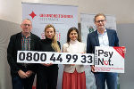 Präsentation der 24-Stunden-Notfall-Hotline „PsyNot“: Michael Koren (Gesundheitsfonds Steiermark), Landesrätin Juliane Bogner-Strauß, Landesrätin Doris Kampus und Günter Klug (Psychosoziale Dienste Steiermark) (v.l.).