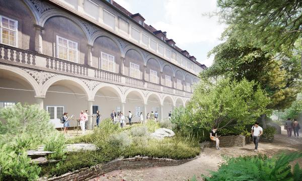 Visualisierung des Registraturtrakts und des zweiten Burghofes im Siegerprojekt des Architekturwettbewerbs. © Expedit - Studio für Architektur; Verwendung bei Quellenangabe honorarfrei