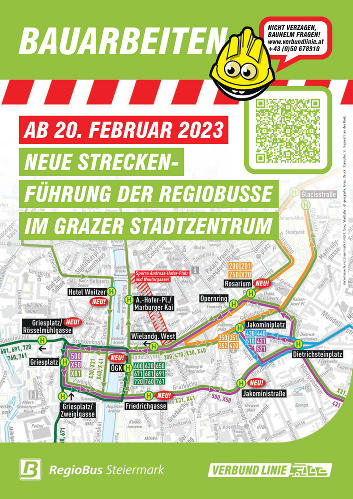 Die neue Streckenführung der RegioBusse im Grazer Stadtzentrum © Verkehrsverbund Steiermark