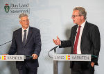 Gemeinsame Konferenz der Steiermärkischen Landesregierung und der Kärntner Landesregierung in Wolfsberg: LH Kaiser und LH Drexler (v.l.)