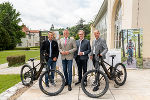 Biking-Offensive für die Region Schladming - 4,5 Millionen für 60 Kilometer neue Trails: Schladming-Botschafter Hans Knauß, Landeshauptmann Mario Kunasek, TV-Vorsitzender Andreas Keinprecht und Geschäftsführer Mathias Schattleitner © Land Steiermark/Robert Binder; Verwendung bei Quellenangabe honorarfrei